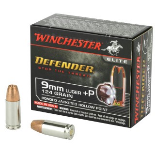 Winchester Defender 9mm Luger +P Ammunition 20 Rounds JHP 124 Grain