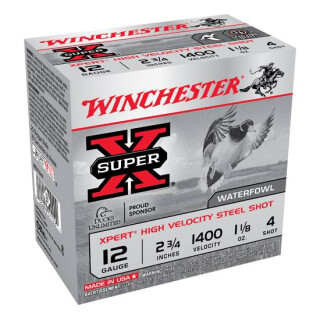 Winchester Super X Expert 12 Gauge Shotshell 25 Rounds 2 3/4" #4 Steel 1 1/8 Ounce WEX12H4