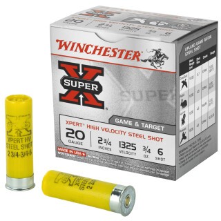 Winchester Super X Expert 20 Gauge Shotshell 250 Rounds 2 3/4" #6 Steel 3/4 Ounce WE20GT6