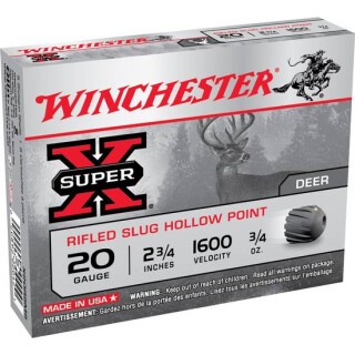 Winchester Super X 20 Gauge Shotshell Five Rounds 2 3/4" Rifled HP Slug 3/4 Ounce