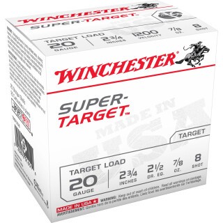 Winchester Super-Target 20 Gauge Shotshell 25 Rounds 2 3/4" #8 Lead Shot 7/8 Ounce TRGT208