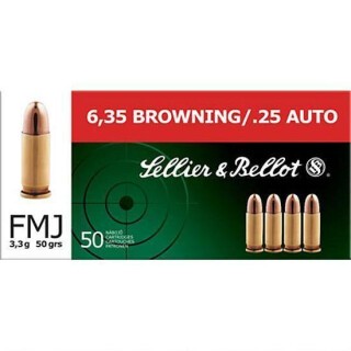 Sellier & Bellot .25 ACP Ammunition 50 Rounds FMJ 50 Grains SB25A