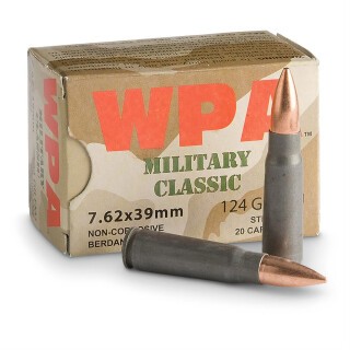 Wolf Military Classic 7.62x39mm Ammunition 20 Rounds 124 Grain Bi-Metal FMJ Steel Cased 2330 fps