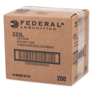 Federal Power-Shok .223 Remington Ammunition 200 Rounds JSP 64 Grain