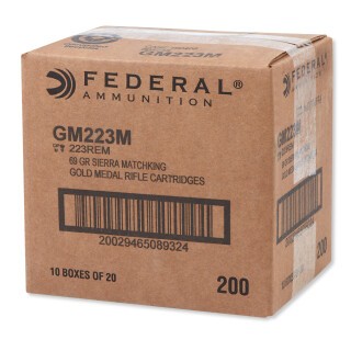 Federal Gold Medal Match .223 Remington Ammunition 200 Rounds Match King HPBT 69 Grain