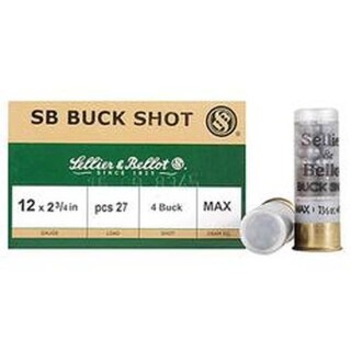 Sellier & Bellot 12 Gauge Shotshell 25 Rounds 2 3/4" #4 Buck 27 Lead Pellets