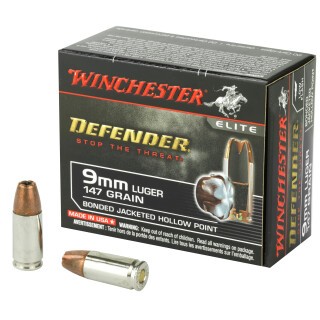 Winchester Defender 9mm Luger Ammunition 20 Rounds JHP 147 Grain