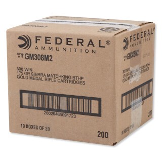 Federal Gold Medal Match .308 Winchester Ammunition 200 Rounds MatchKing HPBT 175 Grain