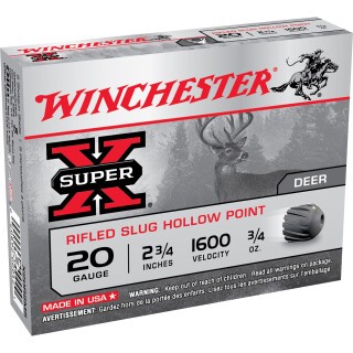 Winchester Super X, 20 Gauge Shotshell 15 Rounds, 2 3/4" 3/4 oz. Rifled Slug