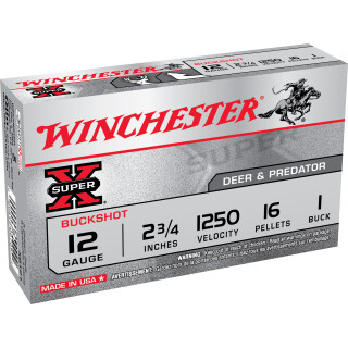 Winchester 12-Gauge 2 3/4" Shotshells Super X #1 Buck 5 Rounds