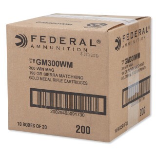 Federal Gold Medal .300 Win Mag Ammunition 200 Rounds MatchKing BTHP 190 Grain