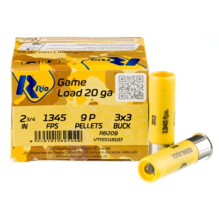Rio Game Load 20 Gauge Shotshell 250 Rounds 2-3/4” 9 Pellet #1 Buckshot