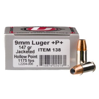 Underwood Ammo 9mm Luger +P+ Ammunition 20 Rounds JHP 147 Grain