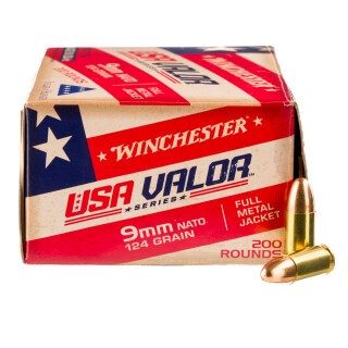 Winchester USA Valor 9mm Luger Ammunition 200 Rounds FMJ 124 Grain