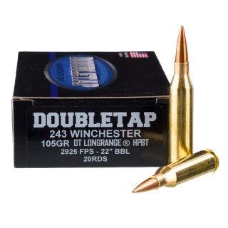 DoubleTap .243 Winchester Ammunition 20 Rounds Nosler HPBT 105 Grain