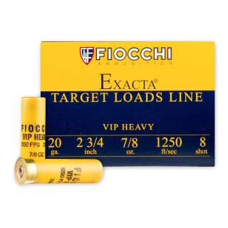Fiocchi VIP Heavy 20 Gauge Shotshell 250 Rounds 2-3/4" #8 Shot 7/8 Ounce