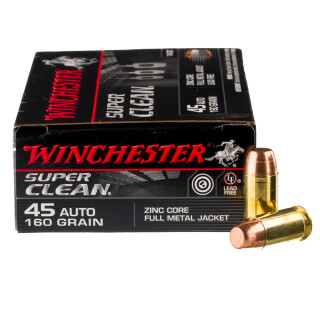 Winchester Super Clean .45 ACP Ammunition 50 Rounds Zinc FMJ 160 Grain Lead Free