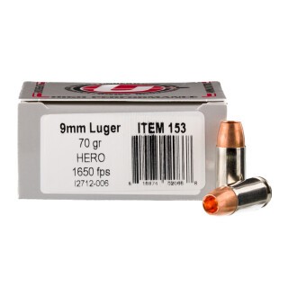 Underwood Ammo 9mm Luger Ammunition 20 Rounds HERO Copper HP 70 Grain