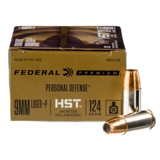 Federal Premium HST 9mm Luger +P Ammunition 20 Rounds JHP 124 Grain