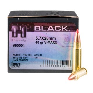 Hornady BLACK 5.7x28 Ammunition 25 Rounds V-MAX 40 Grain
