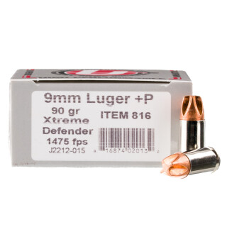 Underwood Ammo 9mm Luger +P Ammunition 20 Rounds Copper Xtreme Defender 90 Grain