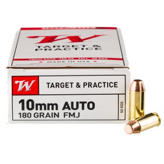 Winchester USA 10mm Auto Ammunition 50 Rounds 180 Grain Full Metal Jacket Flat Nose 1080fps