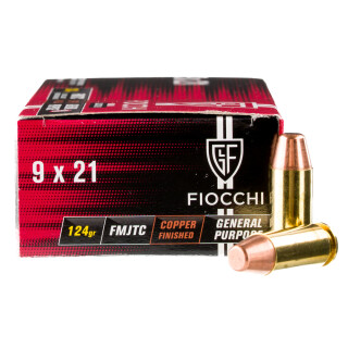Fiocchi Shooting Dynamics 9x21 IMI Ammunition 50 Rounds Truncated FMJ 123 Grain