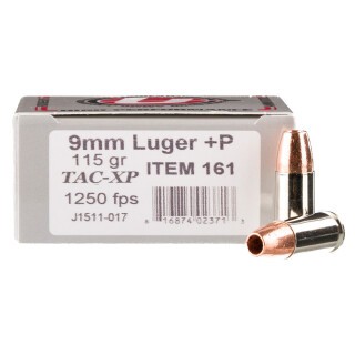 Underwood Ammo 9mm Luger +P Ammunition 20 Rounds TAC-XP JHP 115 Grain