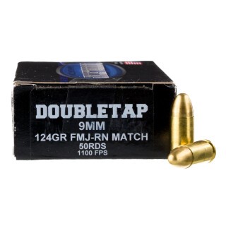 DoubleTap 9mm Luger Ammunition 50 Rounds FMJ-RN 124 Grain