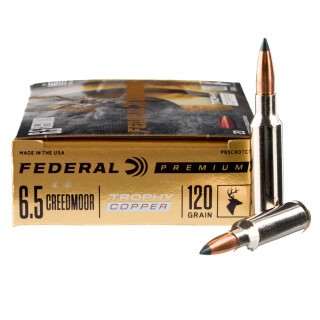 Federal Premium 6.5 Creedmoor Ammunition 20 Rounds Trophy Copper 120 Grain Lead Free