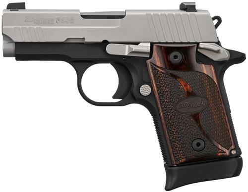 Sig Sauer P938 9mm - 3" Barrel - Stainless / Black / Wood Grips - 7 Round